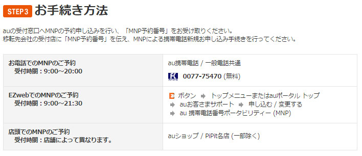 auのMNP予約番号取得方法
